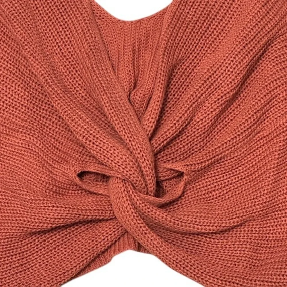 Lulus Knit Crop Top Rust Orange‎ Sleeveless V Neck Twist Back Casual Medium - Picture 7 of 11